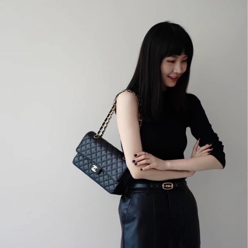香奈兒CHANEL CF25黑金荔枝紋牛皮鏈條包 單肩斜挎包 中號-25
