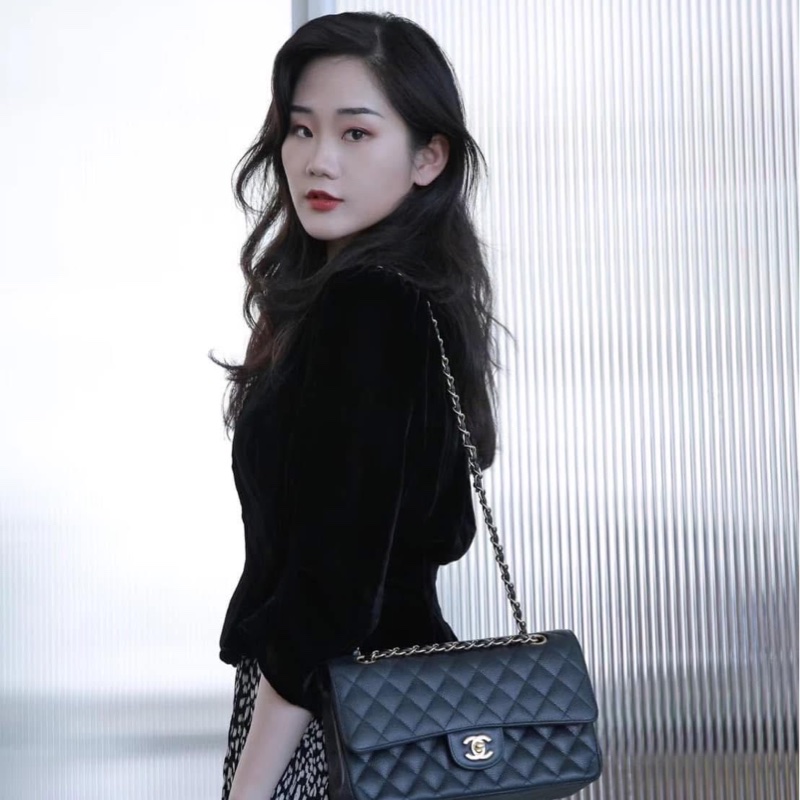 香奈兒CHANEL CF25黑金荔枝紋牛皮鏈條包 單肩斜挎包 中號-26