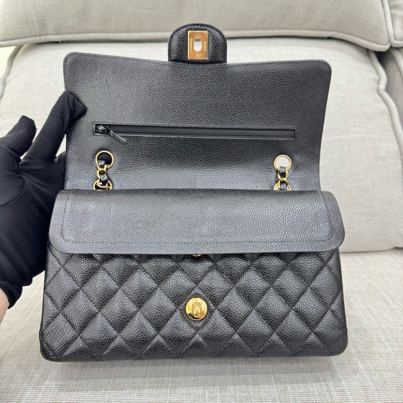 香奈兒CHANEL CF25黑金荔枝紋牛皮鏈條包 單肩斜挎包 中號-30