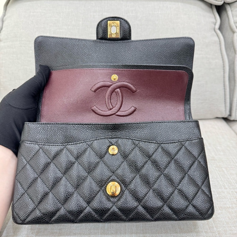 香奈兒CHANEL CF25黑金荔枝紋牛皮鏈條包 單肩斜挎包 中號-35