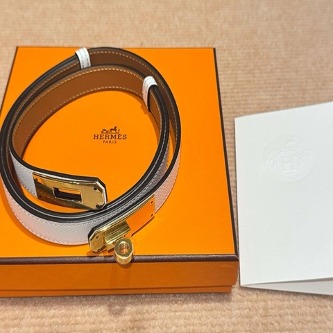 Hermes Kelly 18 Epsom Blanc金扣皮帶