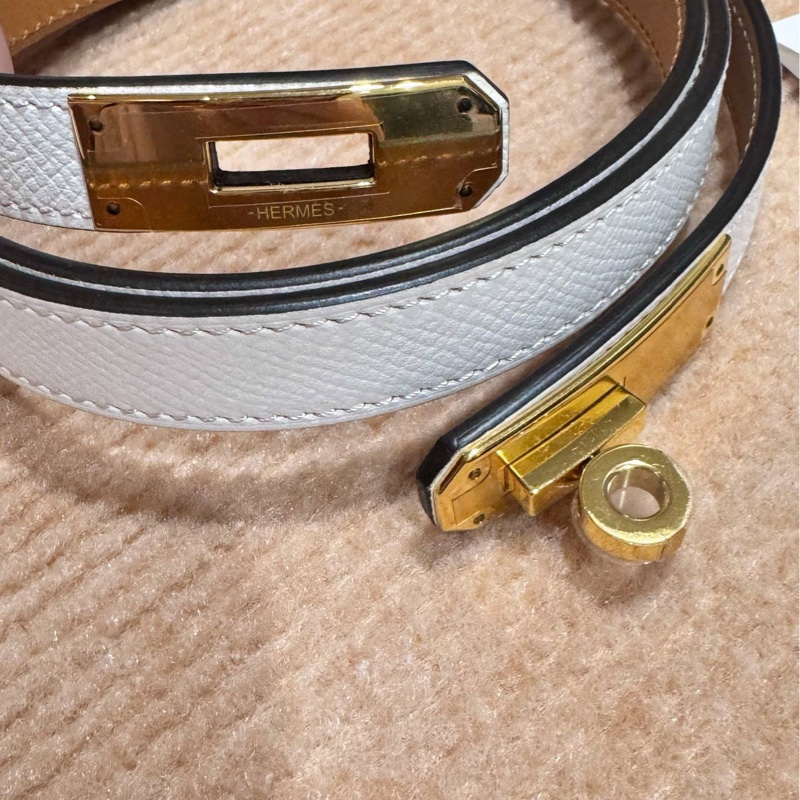 Hermes Kelly 18 Epsom Blanc金扣皮帶-1
