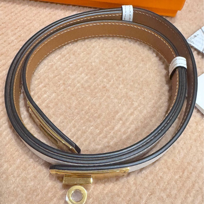Hermes Kelly 18 Epsom Blanc金扣皮帶-2