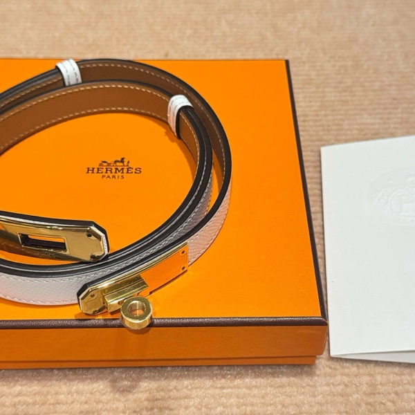 Hermes Kelly 18 Epsom Blanc金扣皮帶-7