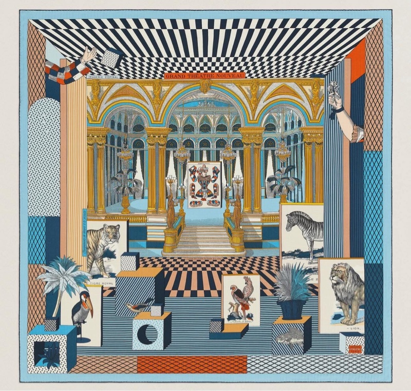 愛馬仕 Hermès  Bandana 140喀什米爾與真絲混紡 「新型大劇院」羊絨 方巾 圍巾 披巾-3