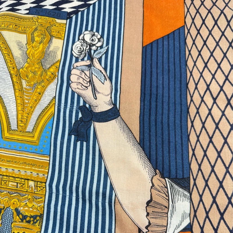 愛馬仕 Hermès  Bandana 140喀什米爾與真絲混紡 「新型大劇院」羊絨 方巾 圍巾 披巾-9