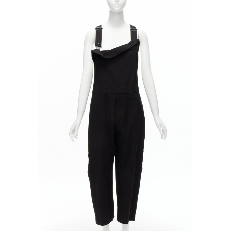 Y'S YOHJI YAMAMOTO black cotton blend button side drop crotch dungaree JP1 S-0