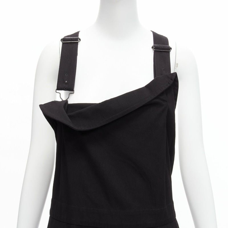 Y'S YOHJI YAMAMOTO black cotton blend button side drop crotch dungaree JP1 S-1