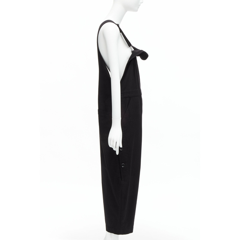 Y'S YOHJI YAMAMOTO black cotton blend button side drop crotch dungaree JP1 S-3