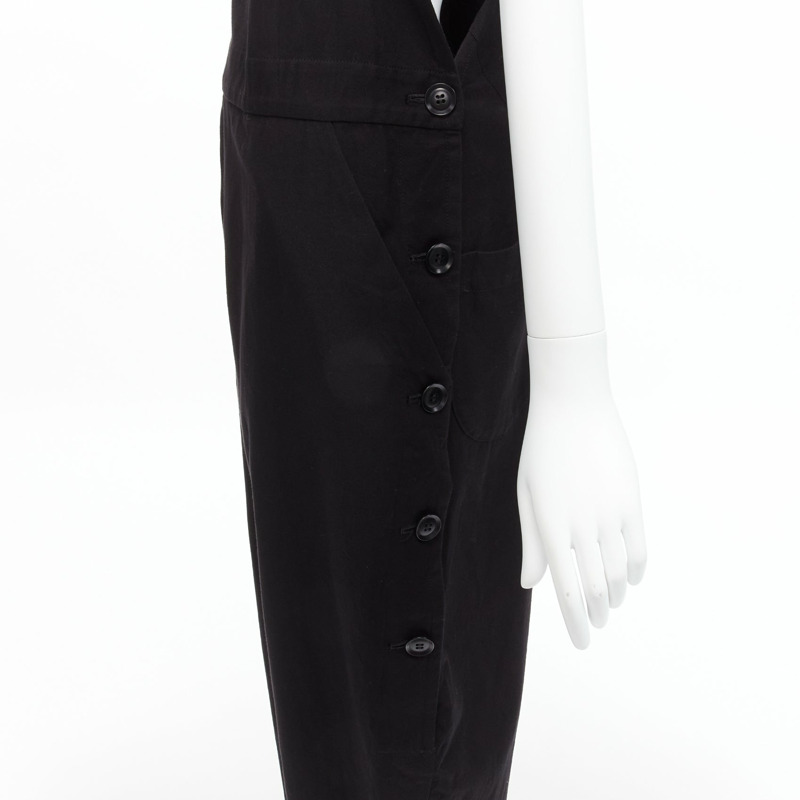 Y'S YOHJI YAMAMOTO black cotton blend button side drop crotch dungaree JP1 S-6