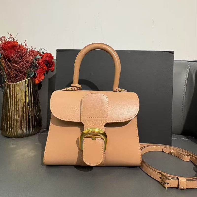 Delvaux 德爾沃 Brillan mini奶茶色box皮金扣-0