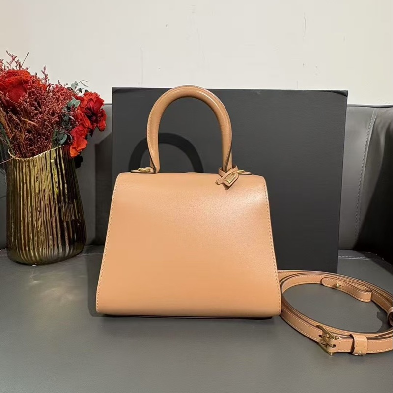 Delvaux 德爾沃 Brillan mini奶茶色box皮金扣-1