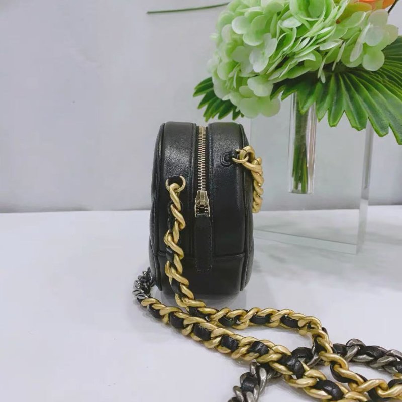 Chanel 黑金羊皮19bag圓餅包手提肩背包 12×12×6cm 98新 配件盒子購證-2
