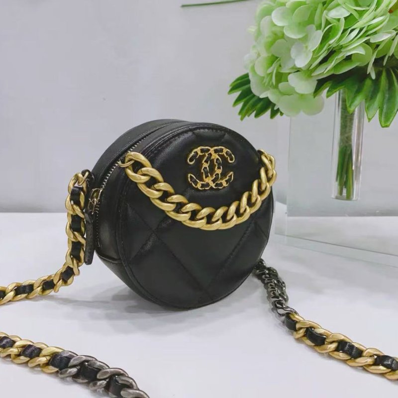 Chanel 黑金羊皮19bag圓餅包手提肩背包 12×12×6cm 98新 配件盒子購證-3