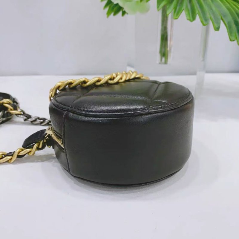 Chanel 黑金羊皮19bag圓餅包手提肩背包 12×12×6cm 98新 配件盒子購證-4