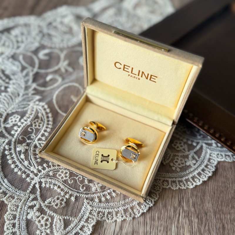 未使用品 Celine 馬蹄形 金銀色 䄂口鈕 䄂扣 禮物 西裝配件-0