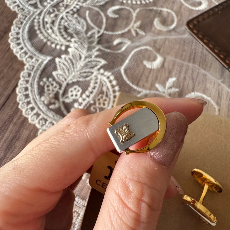 未使用品 Celine 馬蹄形 金銀色 䄂口鈕 䄂扣 禮物 西裝配件-5