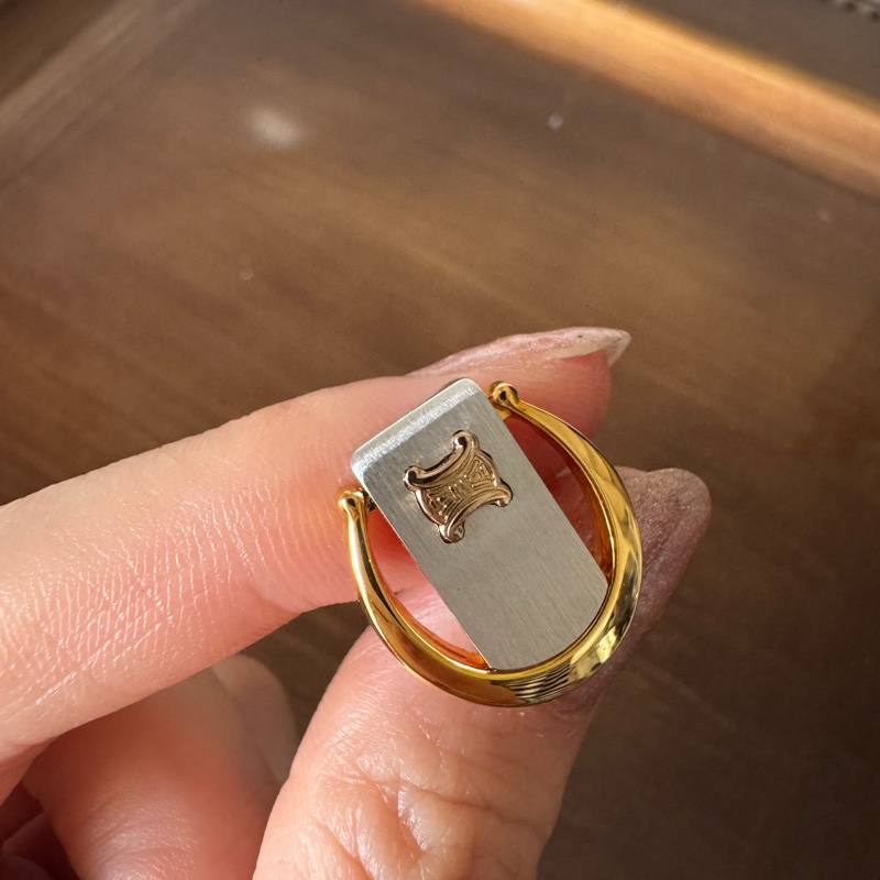 未使用品 Celine 馬蹄形 金銀色 䄂口鈕 䄂扣 禮物 西裝配件-7