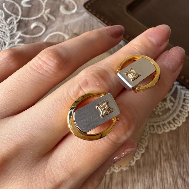 未使用品 Celine 馬蹄形 金銀色 䄂口鈕 䄂扣 禮物 西裝配件-10