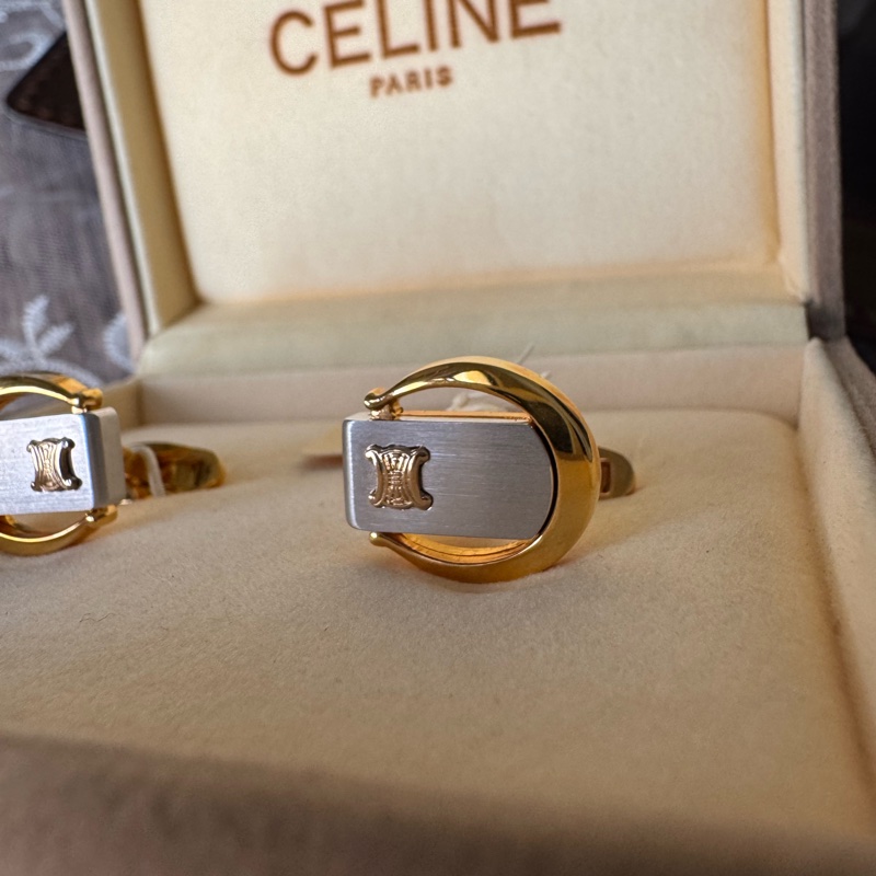 未使用品 Celine 馬蹄形 金銀色 䄂口鈕 䄂扣 禮物 西裝配件-11
