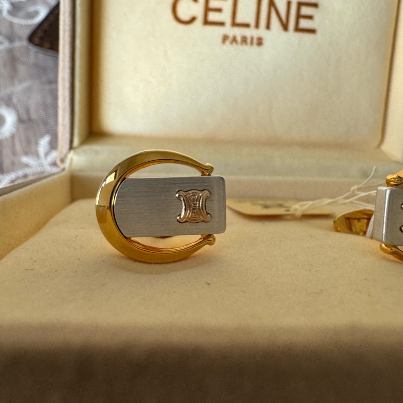 未使用品 Celine 馬蹄形 金銀色 䄂口鈕 䄂扣 禮物 西裝配件-12