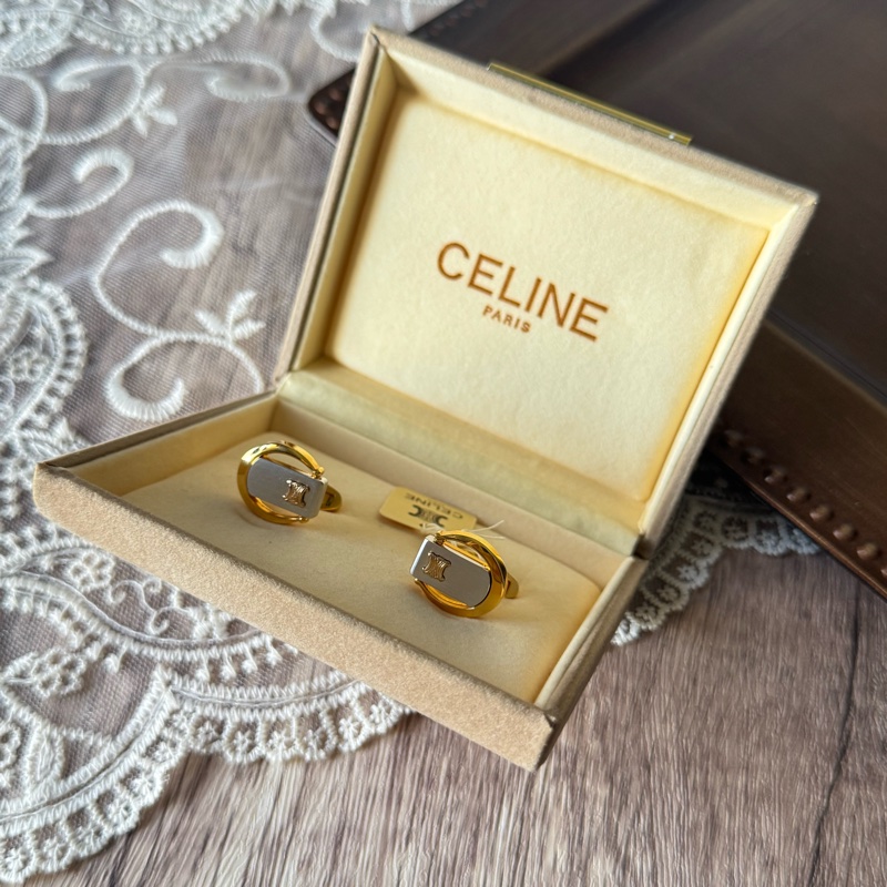 未使用品 Celine 馬蹄形 金銀色 䄂口鈕 䄂扣 禮物 西裝配件-14