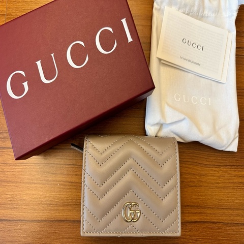 全新商品 附紙盒、防塵套 GUCCI Marmont 短夾（奶茶/裸褐色）