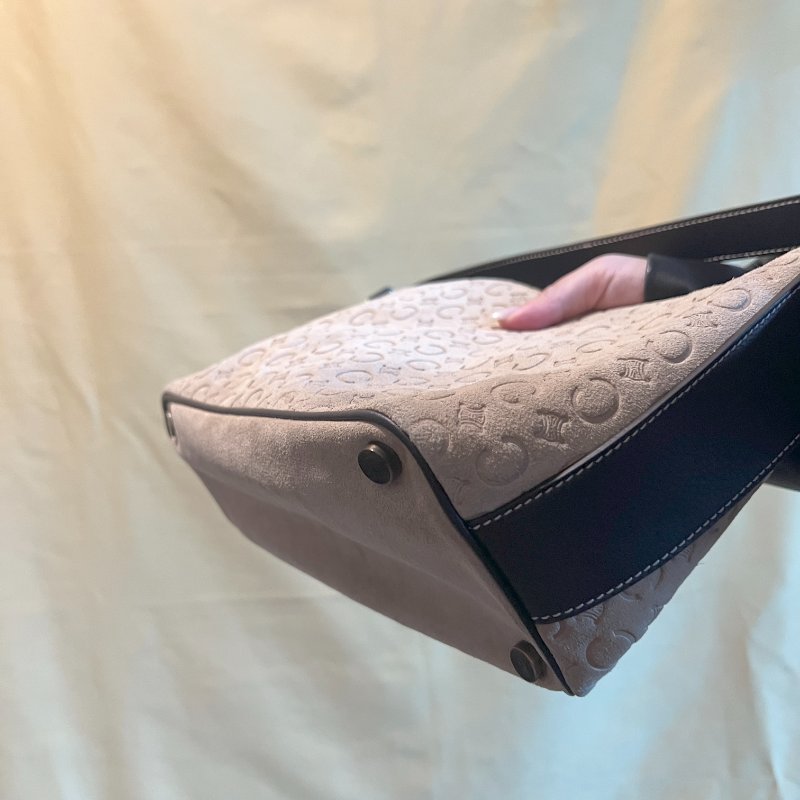 CELINE C Macadam 麂皮絨面米色肩背包手提袋 日本中古Vintage-9