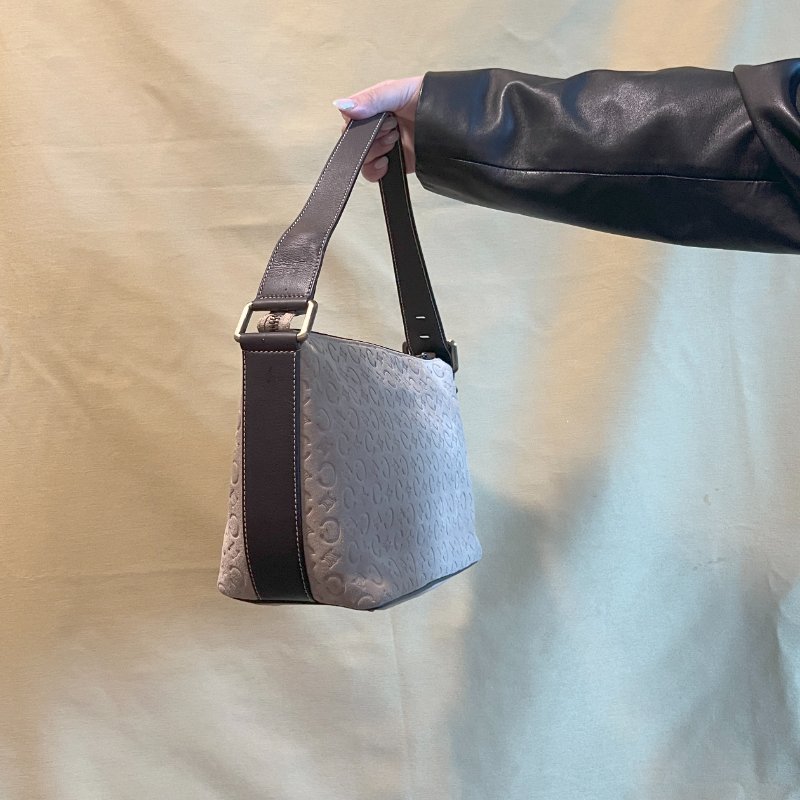 CELINE C Macadam 麂皮絨面米色肩背包手提袋 日本中古Vintage-12