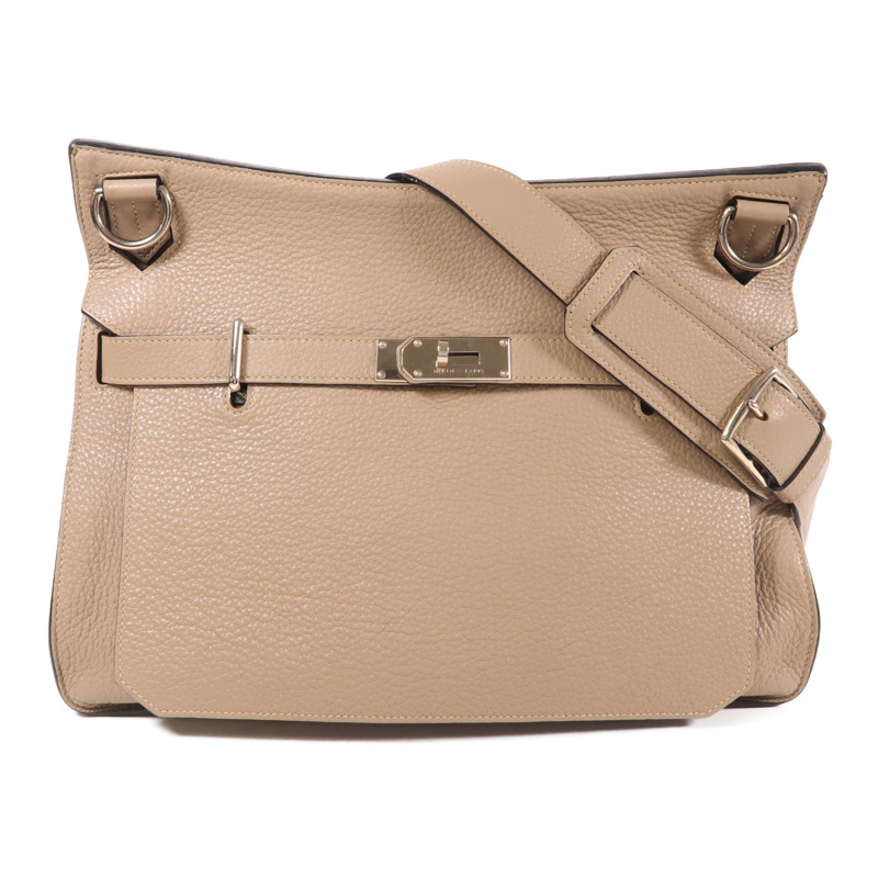 HERMES Clemence皮革Jypsiere 34銀扣肩背袋Argile-0