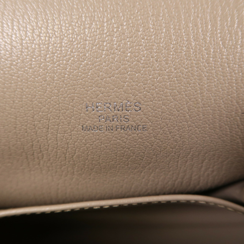 HERMES Clemence皮革Jypsiere 34銀扣肩背袋Argile-5
