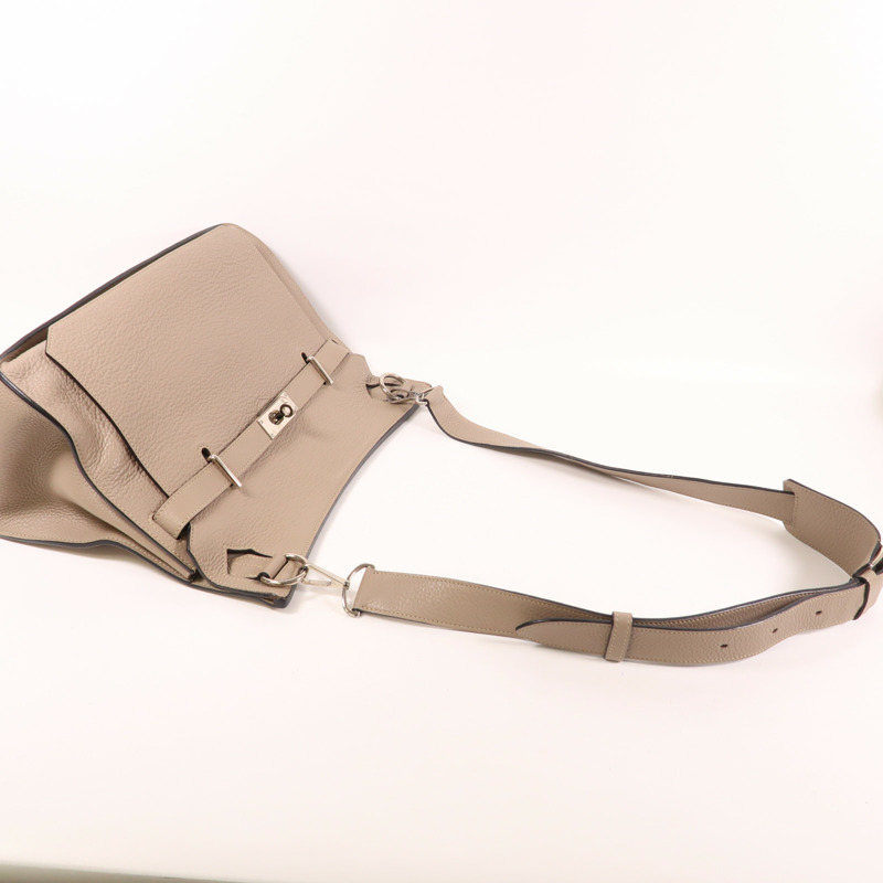 HERMES Clemence皮革Jypsiere 34銀扣肩背袋Argile-7