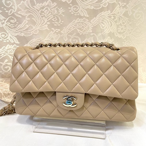 Chanel classic flag cf25 經典系列 中號 奶茶色銀扣