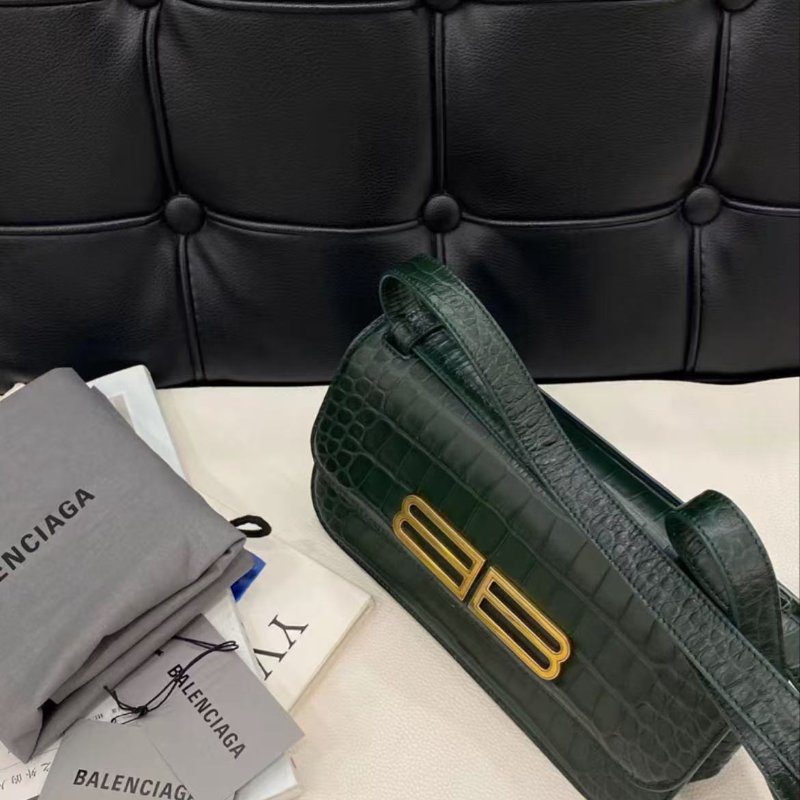 Balenciaga Gossip墨綠色鱷魚壓紋法棍包  全新閒置 配件塵袋-3