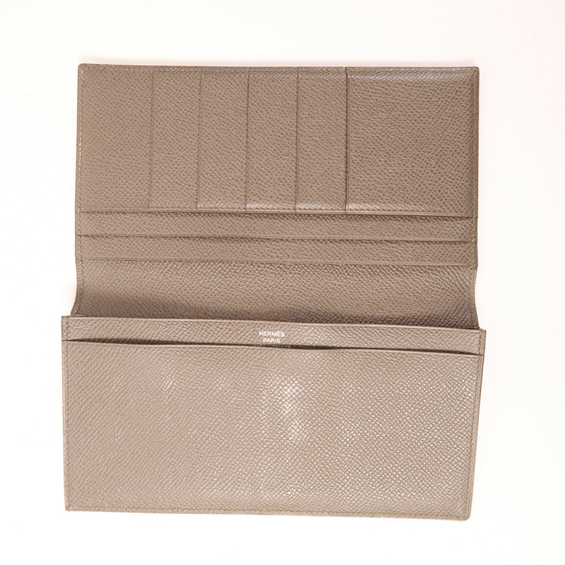 HERMES Epsom皮革Fleming Long Wallet長錢包Etoupe大象灰-4
