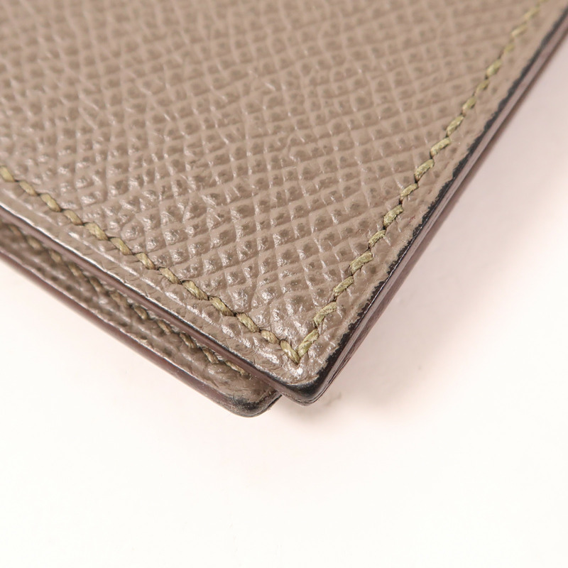 HERMES Epsom皮革Fleming Long Wallet長錢包Etoupe大象灰-9