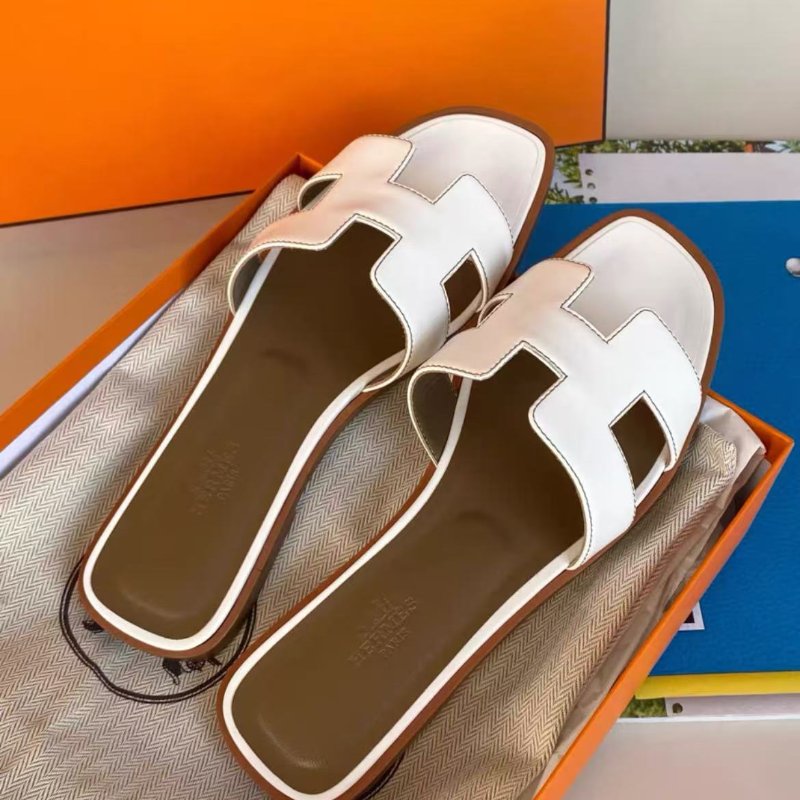hermes 白色h拖鞋oran拖鞋 全新配件:塵袋-1