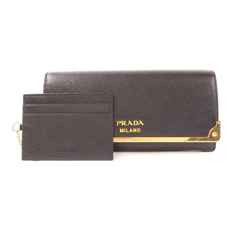 PRADA 牛皮皮革Long Wallet金扣長錢包