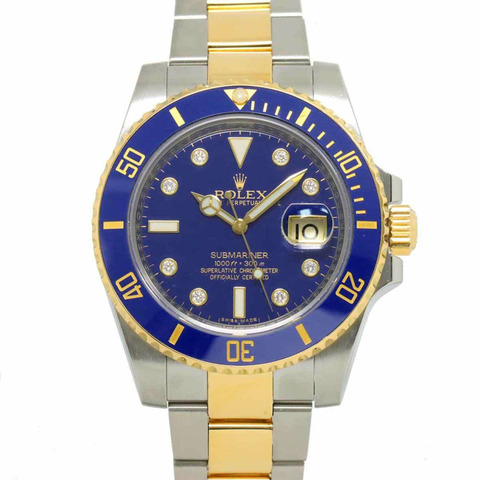 勞力士 ROLEX Submariner Date Combi 116613GLB 隨機號碼輪盤 8P 鑽石男士手錶 藍色 K18YG 黃金 自動上鍊