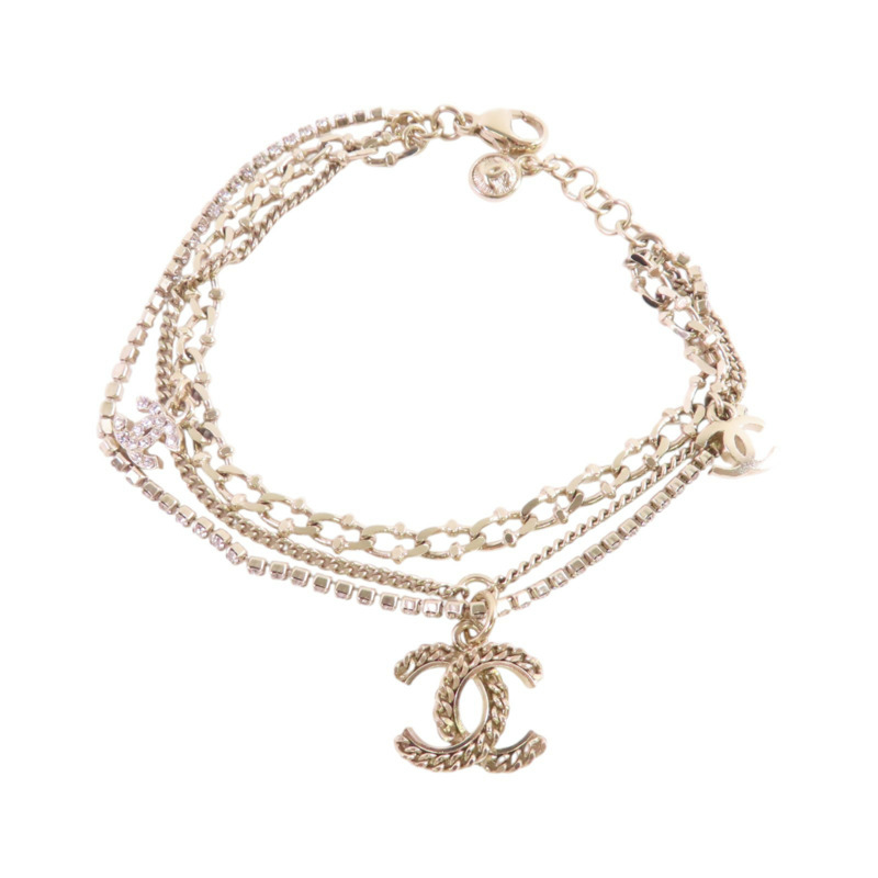 CHANEL 金屬/水鑽Double Chain Bracelet金扣手鏈-0