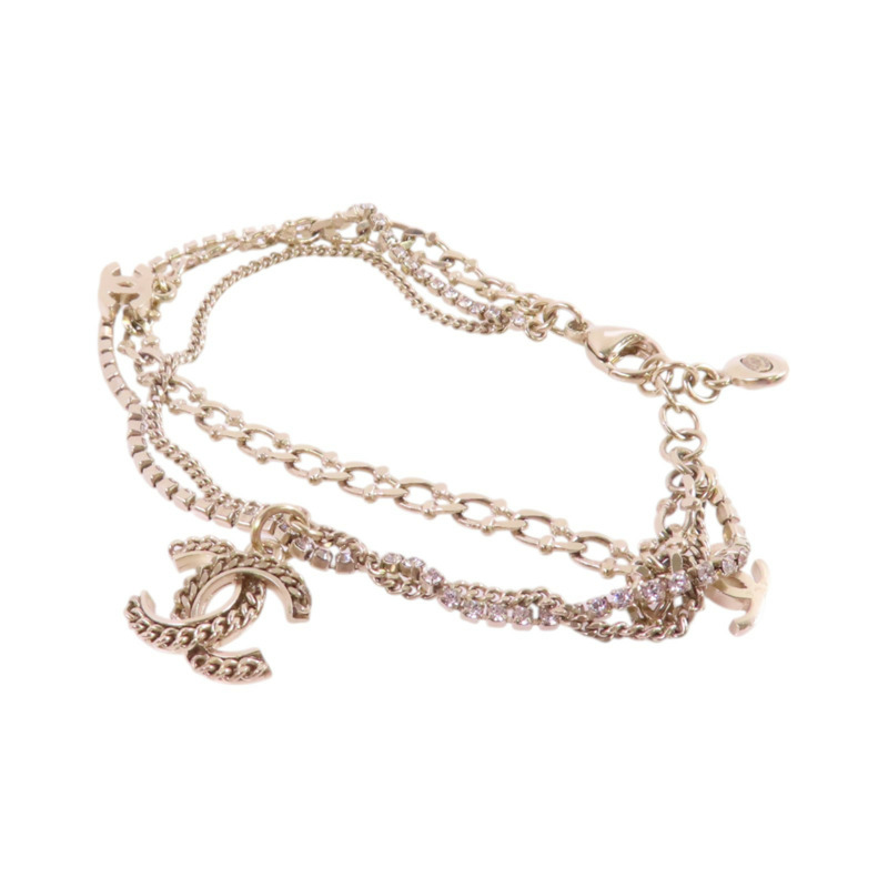 CHANEL 金屬/水鑽Double Chain Bracelet金扣手鏈-2