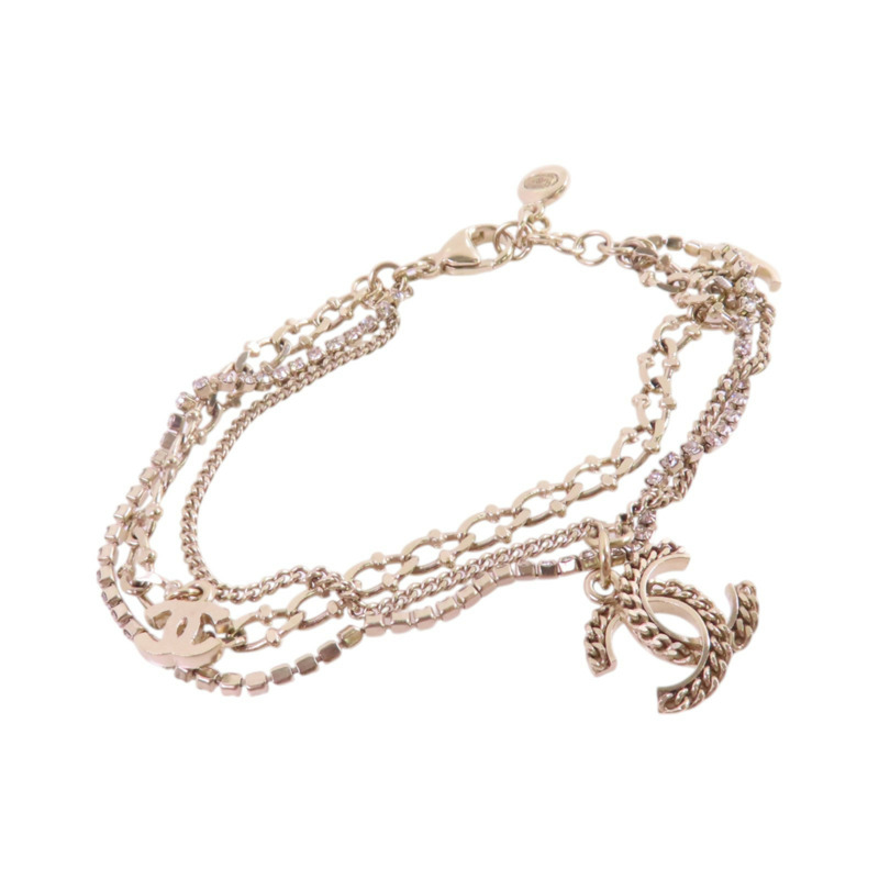 CHANEL 金屬/水鑽Double Chain Bracelet金扣手鏈-3