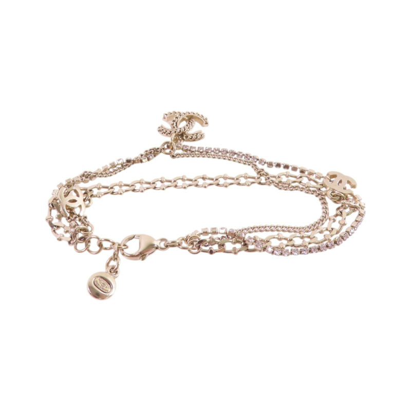 CHANEL 金屬/水鑽Double Chain Bracelet金扣手鏈-4