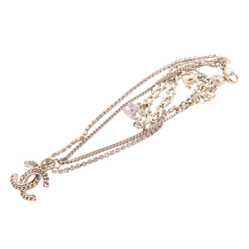 CHANEL 金屬/水鑽Double Chain Bracelet金扣手鏈-11