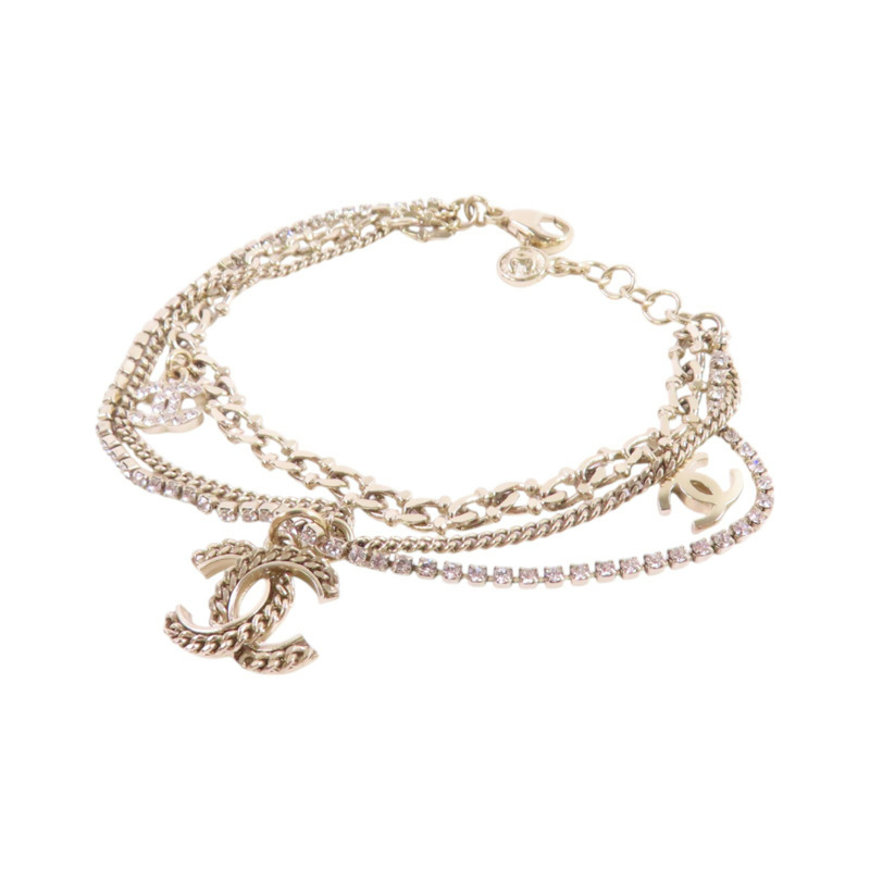 CHANEL 金屬/水鑽Double Chain Bracelet金扣手鏈-12