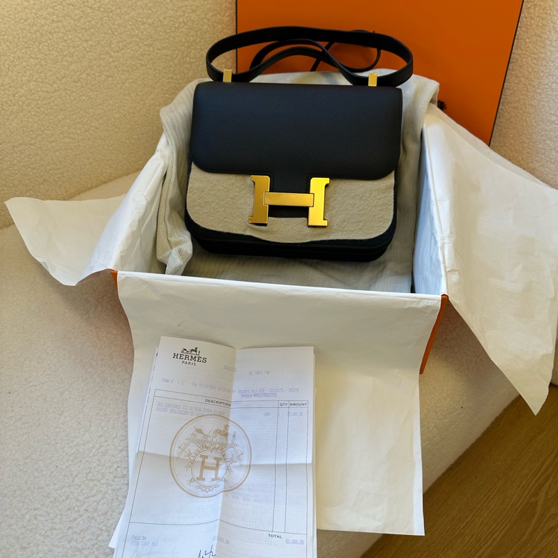 Hermes愛馬仕康康24,幾乎全新 黑色金扣,經典黑金配色,高級感十足D刻-9
