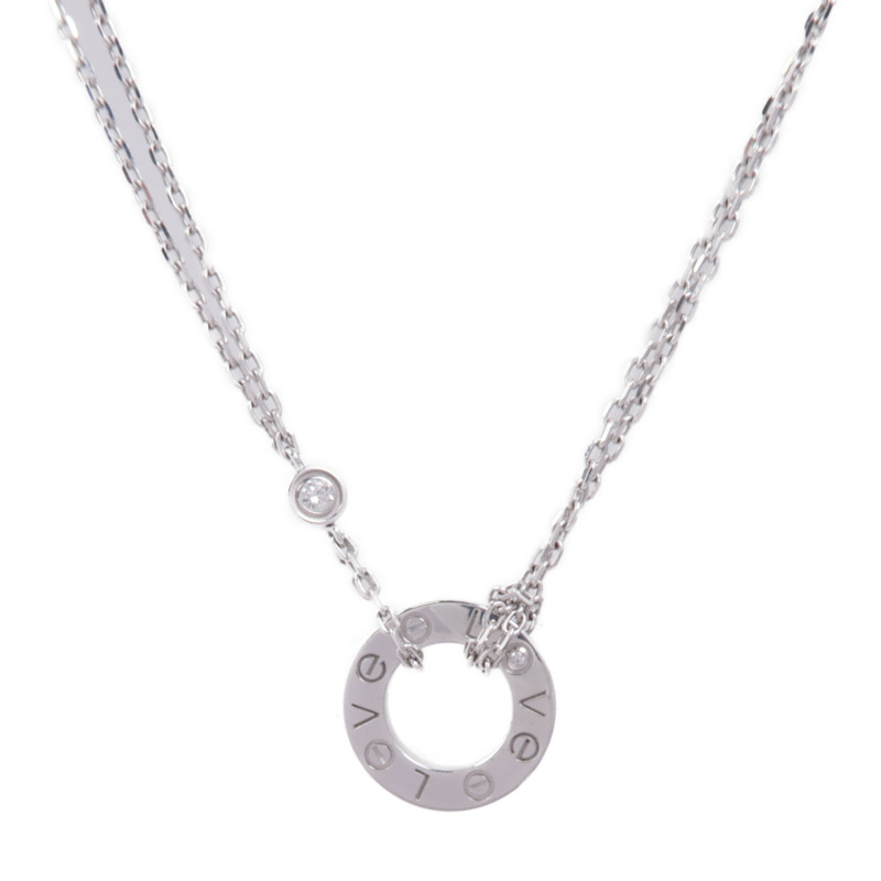 CARTIER 18K白金Love Necklace 2P Diamond鑽石項鍊-1