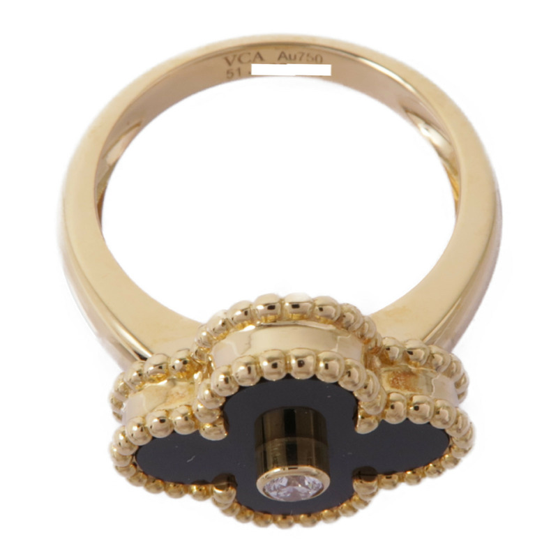 Van Cleef & Arpels 18K黃金Vintage Alhambra Ring縞瑪瑙/鑽石戒指#51/US#5.5-4