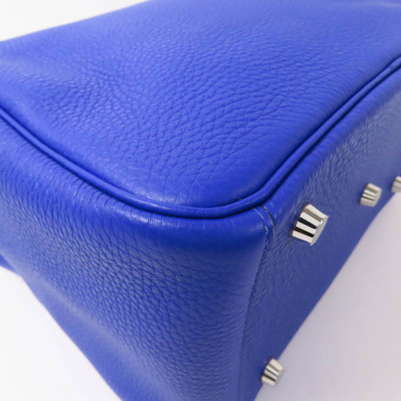 HERMES Clemence皮革Lindy 26銀扣肩背袋Bleu Royal-11