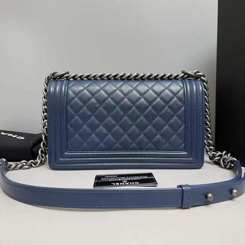 NOW BAGS｜【二手代購】Chanel leboy中號深藍色牛皮荔枝紋包 25開-2